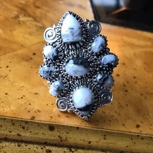 White Buffalo Sterling Silver Statement Ring Size 8
